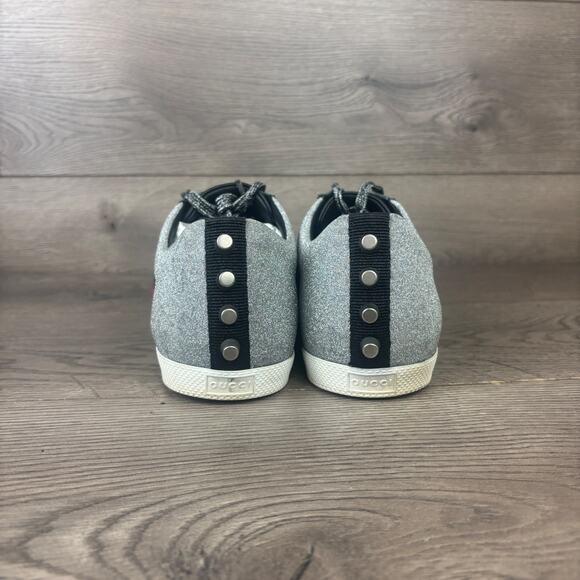 GUCCI 414684 Bambi Web Glitter Stud Silver Sneakers Men's 11.5 Low Top Shoes - Picture 5 of 16